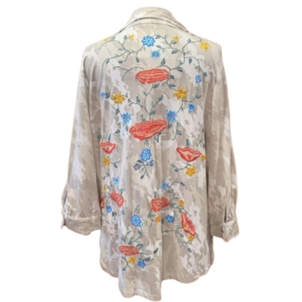 Karyn Seo Medium Oversized Top Embroidered Tunic Camo Caite Kyla Seo Boho Luxe